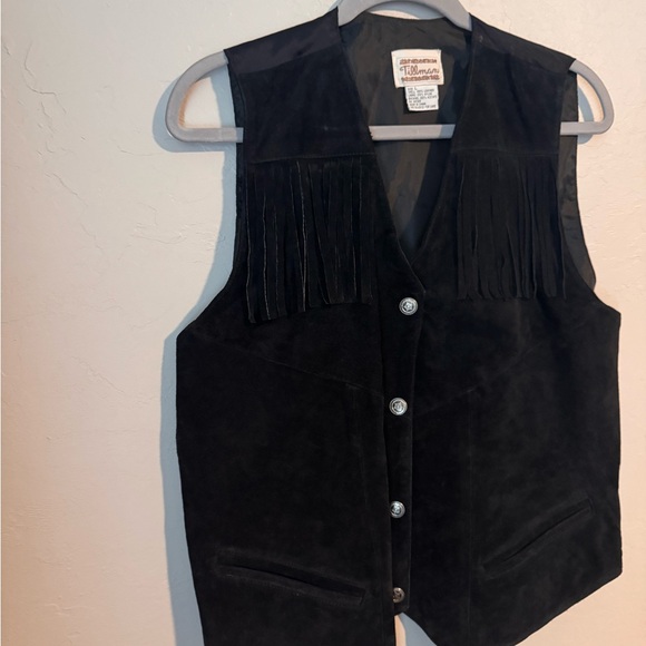 Vintage Western Black Suede Leather Vest with Fringe Cowgirl Cowboy Nashville - Picture 10 of 10